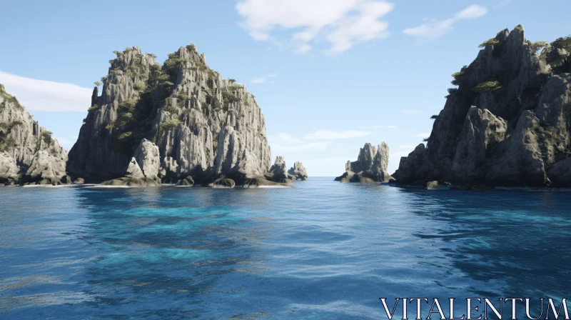 Serene Oceanic Vista with Rocky Formations - 3D Model Animation AI Image