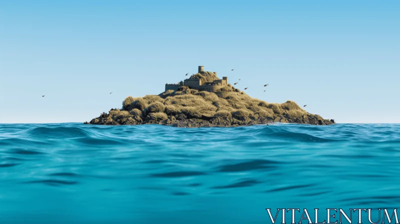 Architectural Illustration of a Small Island Amidst the Ocean AI Image