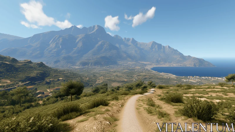 Realistic Mountain Valley Scene - Mediterranean-Inspired Landscape AI Image