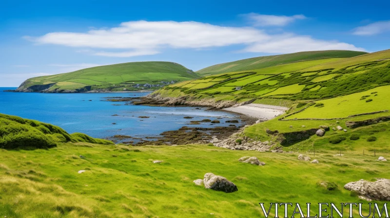 Lively Coastal Landscape: A Blend of Nature and Celtic Knotwork AI Image