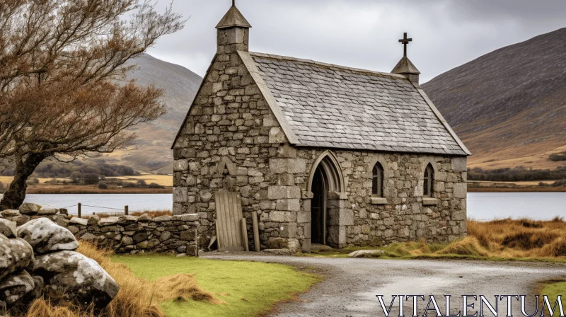 Picturesque Stone Church Amidst Grass: A Journey into Tradition and Tranquility AI Image