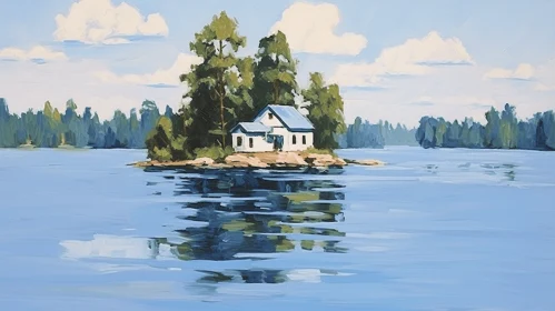 Contemporary Island House Painting in Azure and White