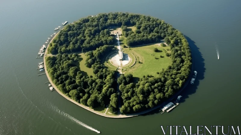 Historic Island Amidst Forest Lake: An Aerial View AI Image