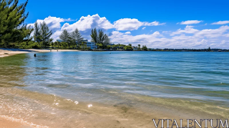 Serene Beach Landscape with Crystal Blue Waters AI Image