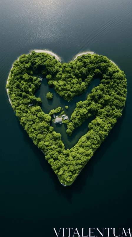 Heart-Shaped Island: Eco-Architecture Meets Nature-Inspired Imagery AI Image