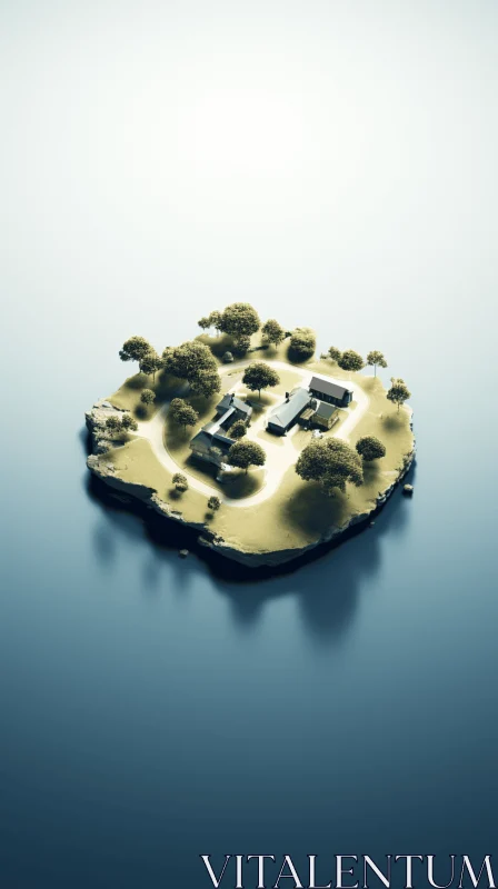 Serene Island - 3D Rendered Illustration with Japanese Minimalism AI Image