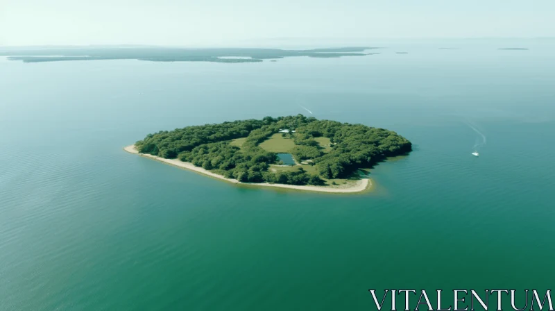 Aerial View of a Serene Island Amidst the Ocean AI Image