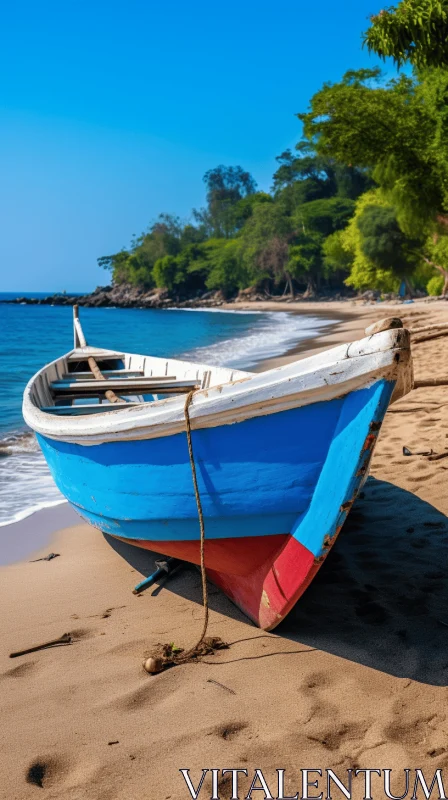 Exotic Afro-Caribbean Blue Boat on Sandy Land AI Image