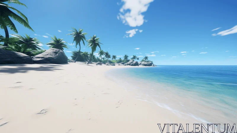 3D Photorealistic Tropical Beach - A Serene Seascape Render AI Image