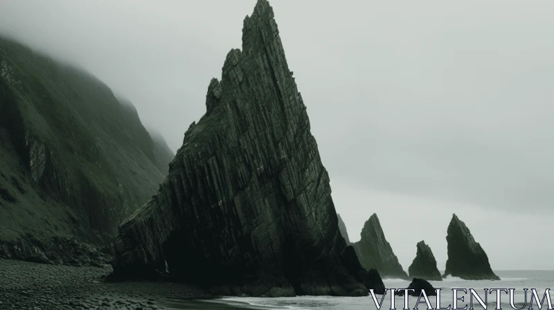 Gothic-Inspired, Moody Mountainous Vista with Ocean View AI Image