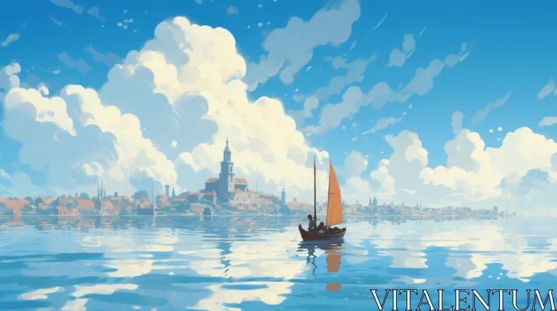 Fantasy Sailboat in Dreamlike Cityscape - Venetian Art Inspired AI Image