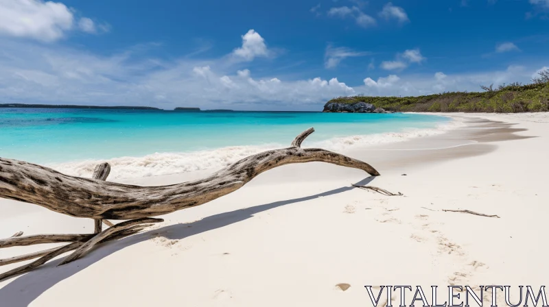Serene Tropical Beach with Sunrays and Bentwood AI Image