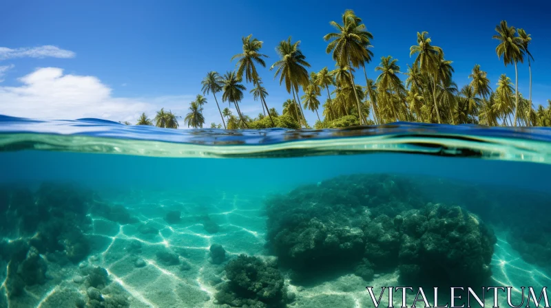 Underwater Tropical Island - Palm Trees Submerged in Tranquility AI Image