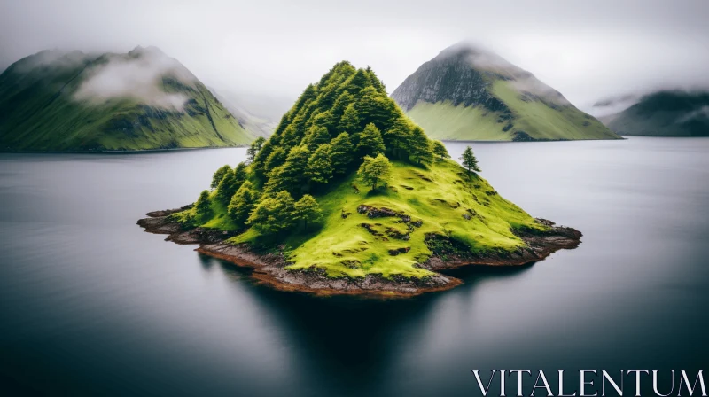 Icelandic Fjord Island - A Study in Layered Imagery and Subtle Irony AI Image