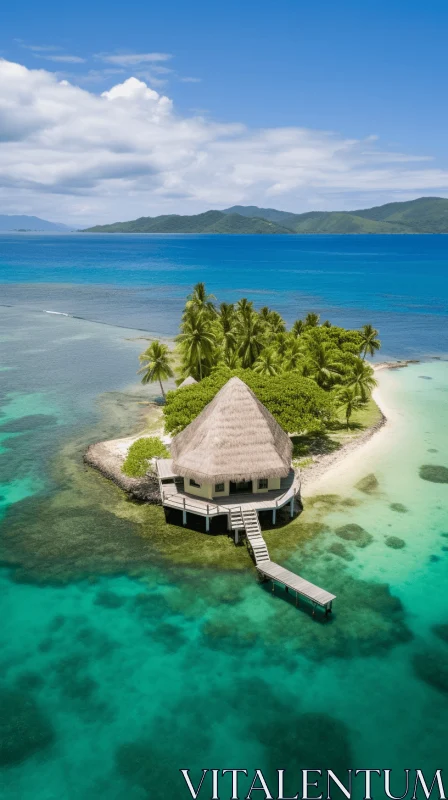 Aerial View of Beach House on Tropical Island - Marine Biology Art Influence AI Image