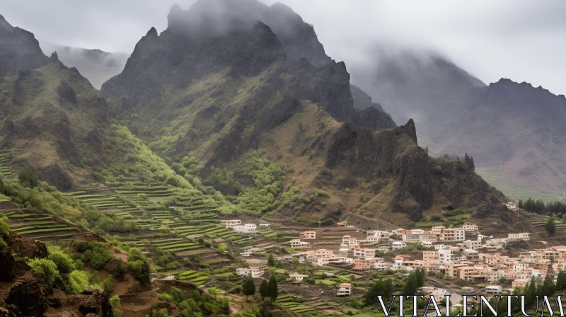 Mountain Village in Fog: Afro-Colombian Inspired Landscape AI Image