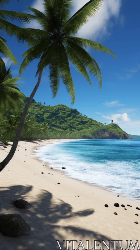 Serene Beach and Mountainous Vistas Rendered in Unreal Engine AI Image