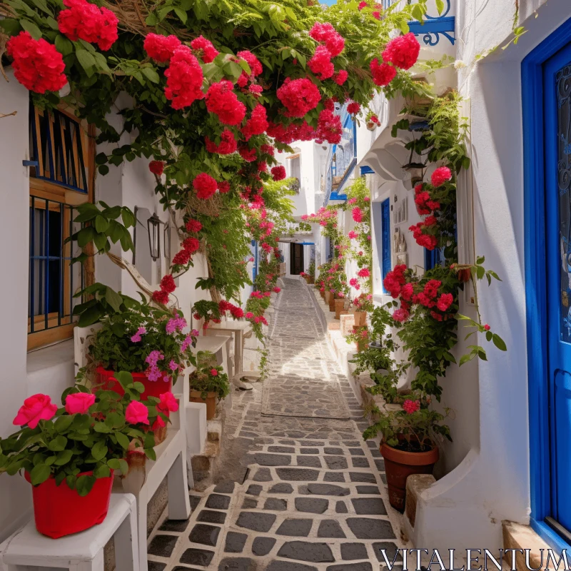 Eco-friendly Greek Village: A Blend of Vibrant Nature and Romantic Scenery AI Image
