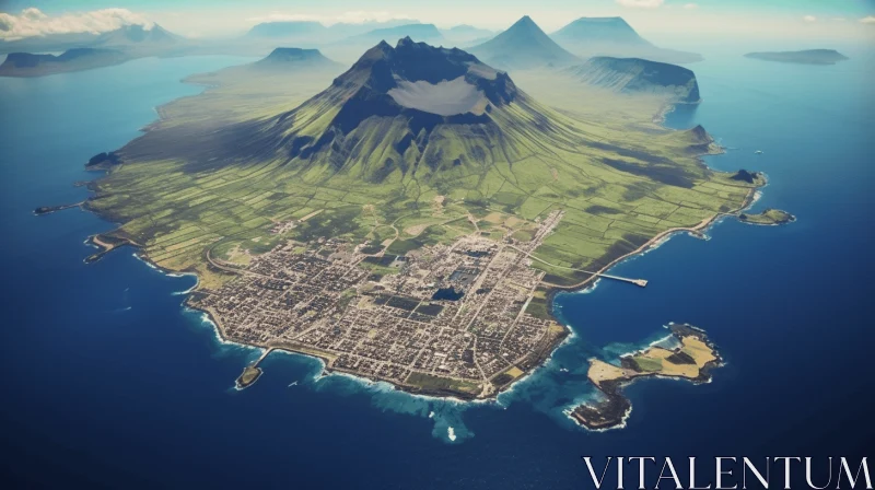 Island Town Amidst Marine Splendor: A 3D Artistic Representation AI Image