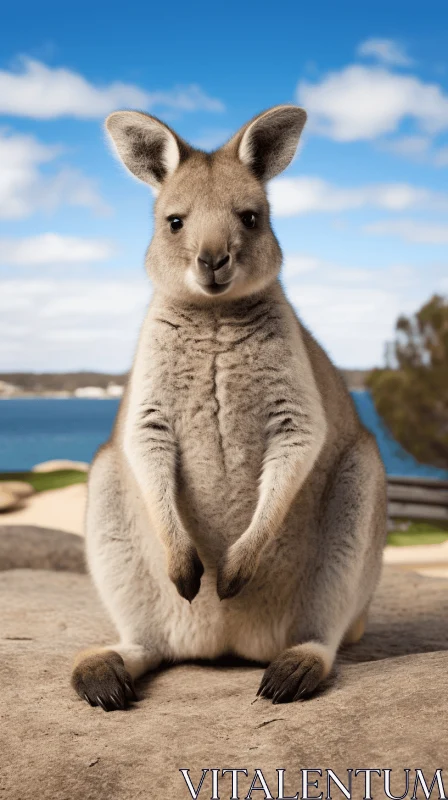 Joyful Kangaroo Resting on Ocean Shore - Realistic Animal Portrait AI Image