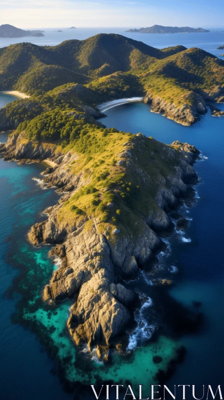 Island Enchantment: An Aerial View of Coastal Scenery AI Image