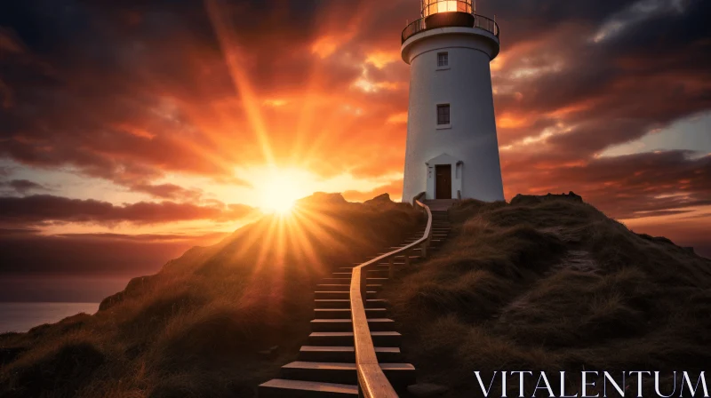 Lighthouse at Sunset: A Journey Towards Light AI Image