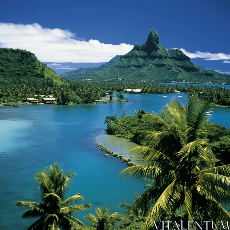 Tropical Turquoise Waters with Mountain View and Cityscape AI Image