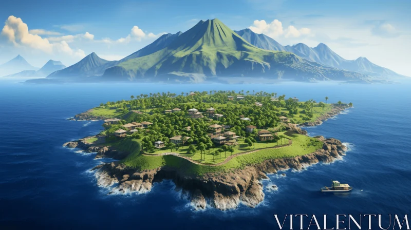 Enchanting Island Scenery with Mountainous Vistas AI Image