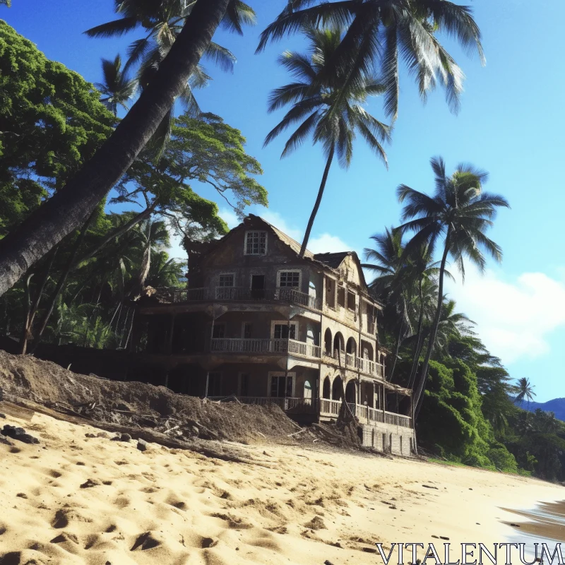 Historical House on Tropical Beach - Enigmatic Jungle Backdrop AI Image