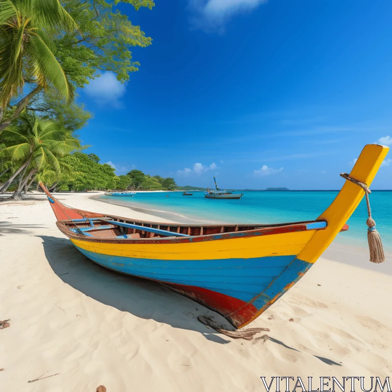 Exotic Beach Scene with Boat: A Tropical Landscape AI Image