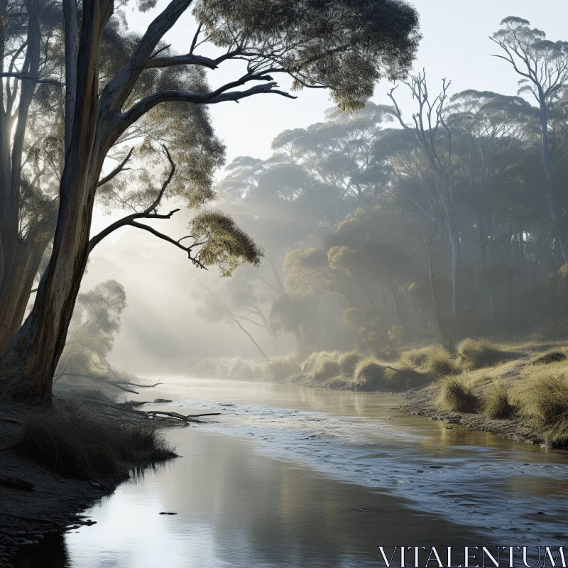 Ethereal Backlit River In Australian Landscape AI Image