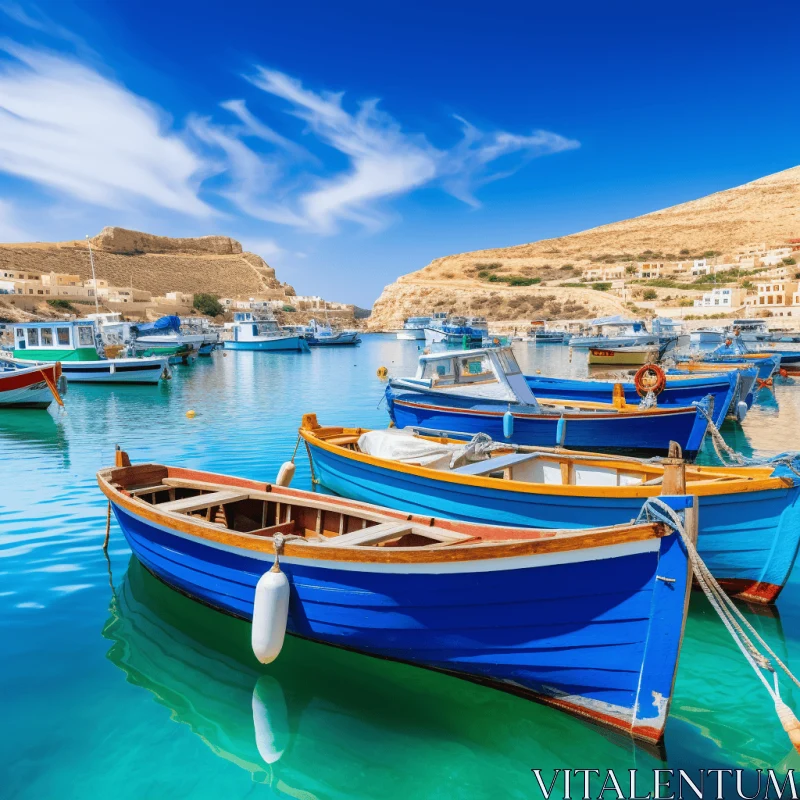 Mediterranean Landscapes: Boats in Azure Waters AI Image