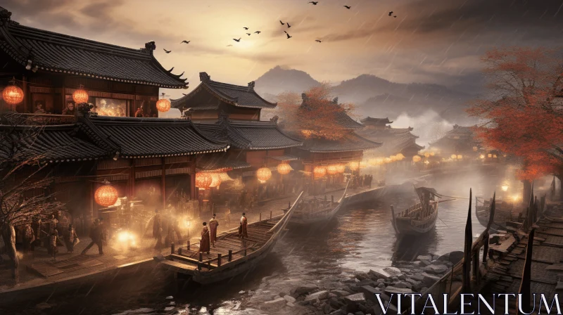 Serene Chinese Village by the River - Photorealistic Landscape Art AI Image