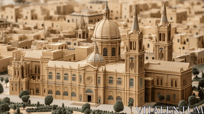 3D Model of Spanish Enlightenment Church and Cityscape AI Image