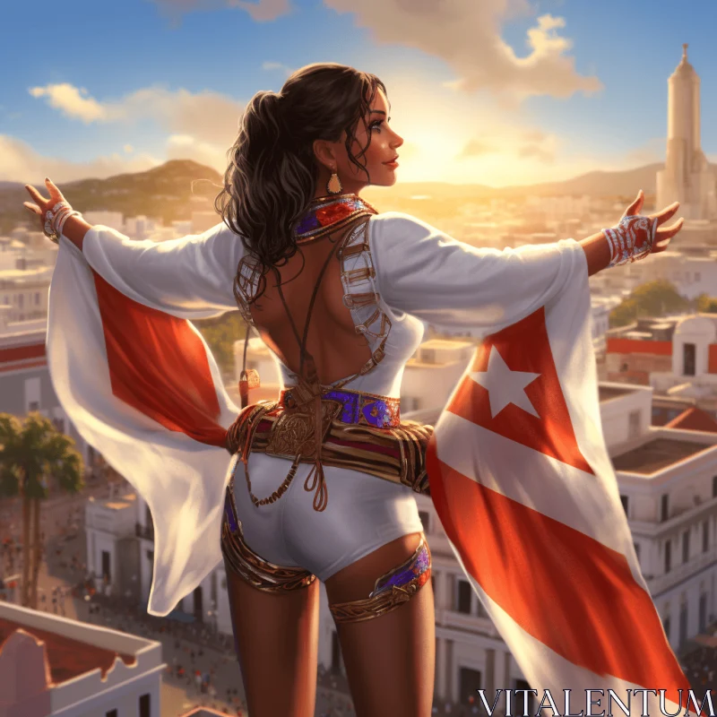 Exotic Cityscape: Woman Celebrating Independence AI Image