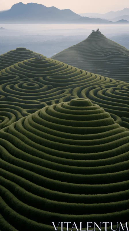 Minimalistic Japanese Tea Field: A Serene Blend of Art and Geometry AI Image