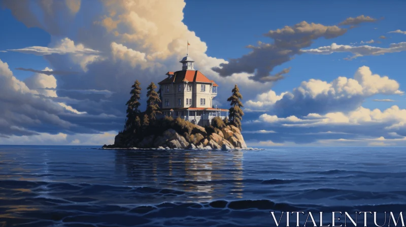 Romantic Realism - Photorealistic Island Lighthouse Painting AI Image