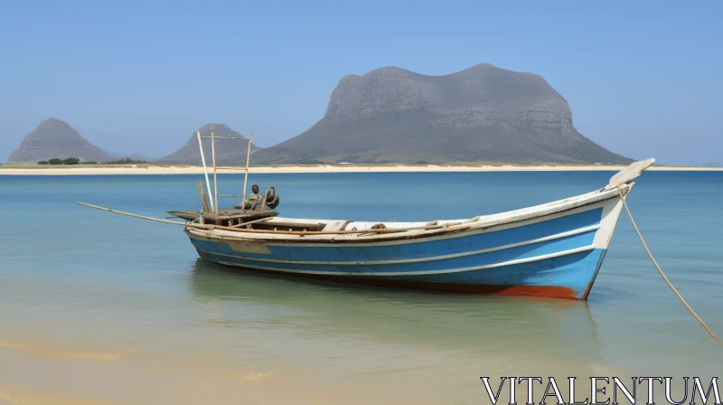 Tranquil Blue Boat in Traditional African Art Inspired Landscape AI Image
