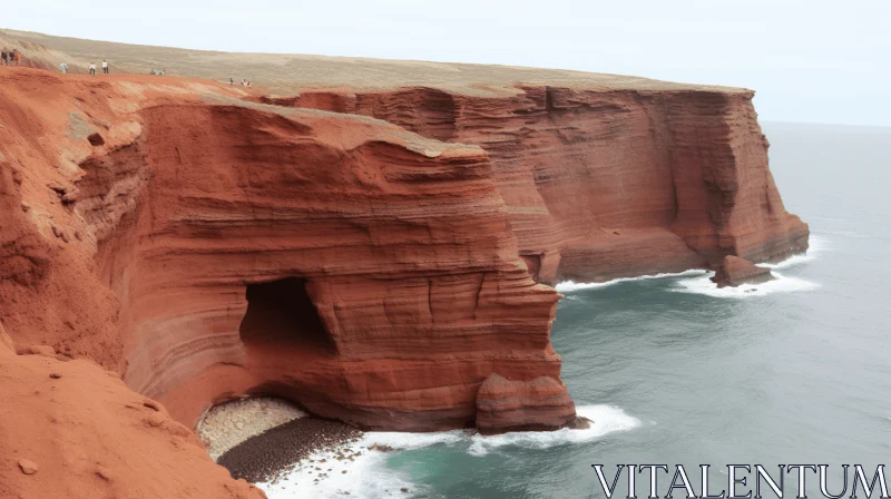 Majestic Terracotta Cliff with Arched Doorways on the Coast AI Image