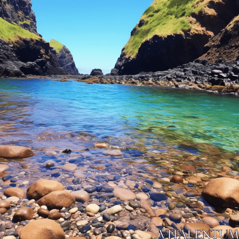 Lively Coastal Landscape: A Blend of Light Emerald and Dark Brown AI Image