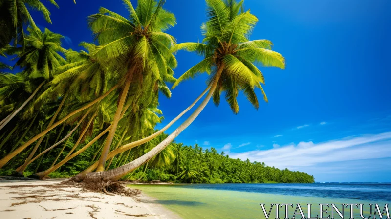 Serene Seascapes: Palm Trees on an Untouched Beach AI Image