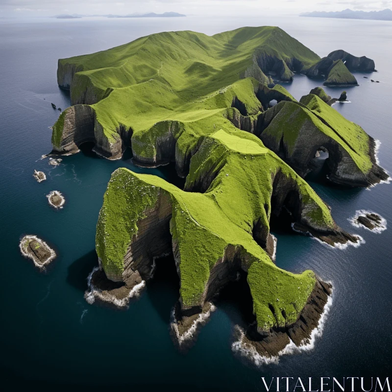 Tranquil Green Islands Amidst the Ocean - Artistic Representation AI Image