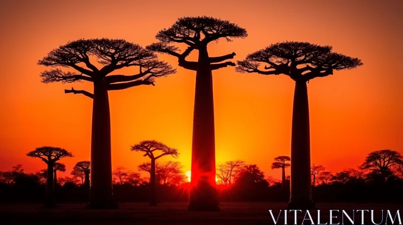 Backlit Baobab Trees: A Majestic Display of Nature's Grandeur AI Image