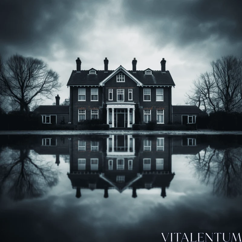 Monochromatic Reflection of an Old House - English Countryside Gothic AI Image