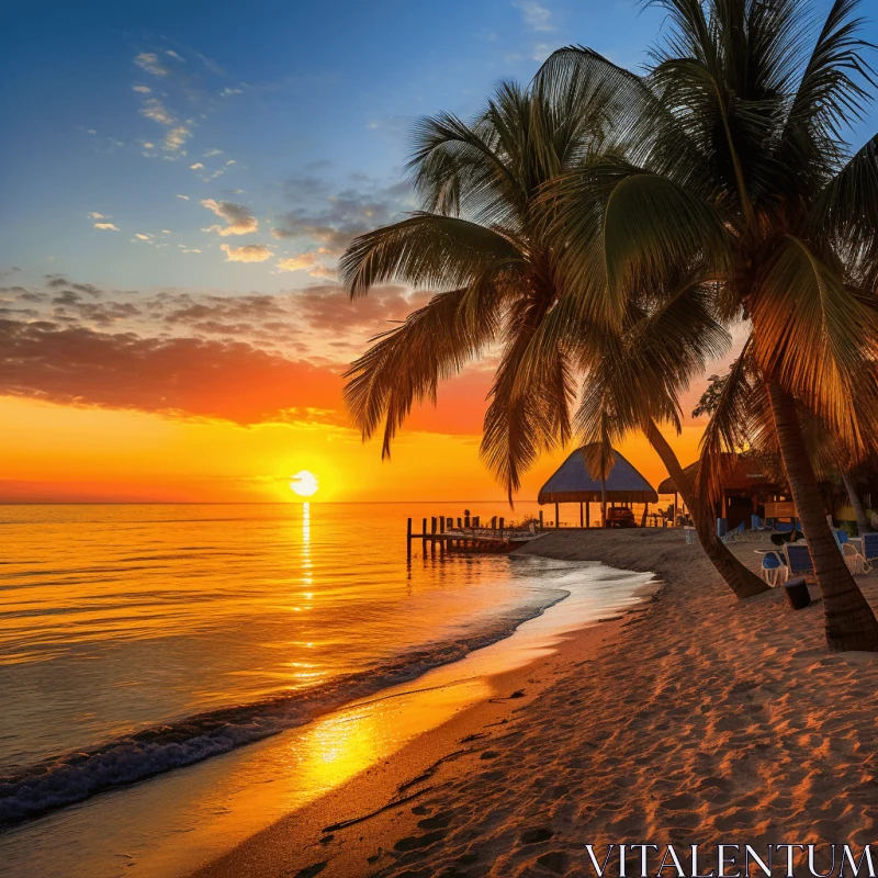 Sunrise Over Palm Tree Covered Beach - A Cabincore Dream AI Image