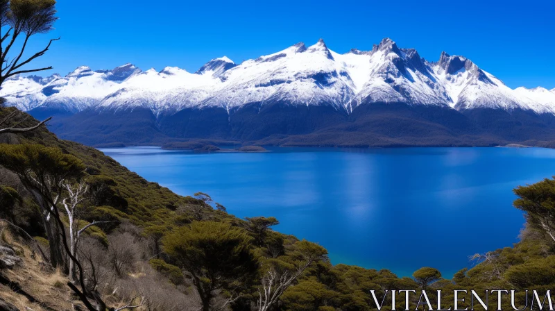 Stunning Mountain Landscape Near Lake in Turquoise and Azure Tones AI Image