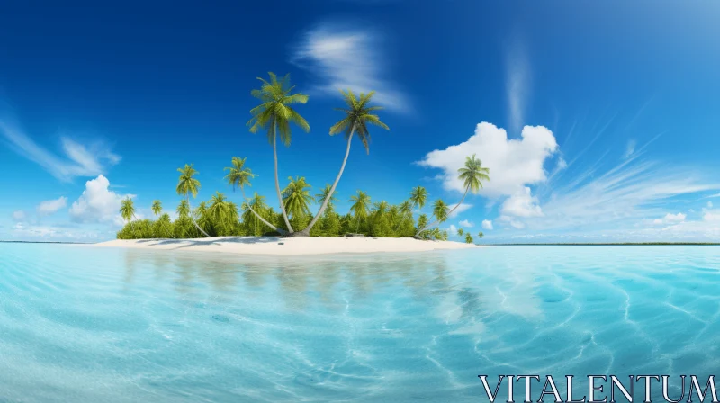 Secluded Tropical Island with Palm Trees and Ocean View AI Image