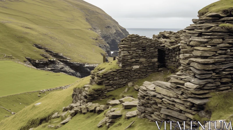 Ancient Stone Ruins Overlooking the Sea - A Glimpse into Indigenous Culture AI Image
