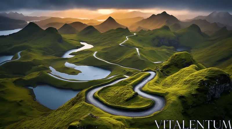 Sunrise over Winding Mountain Road - Scottish Landscape Photography AI Image