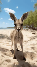 Photorealistic Portrait of a Small Kangaroo on a Beach